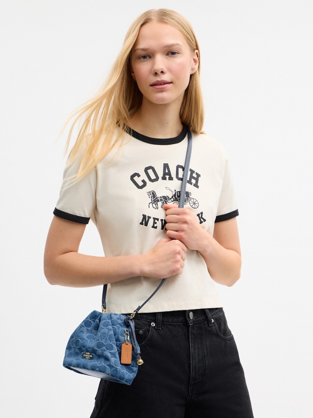 Coach Outlet Faye Mini Drawstring Bag In Signature Denim NWT